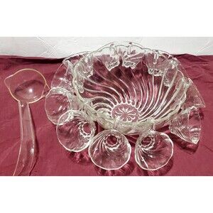 VTG Hazel-Atlas Glass Swirl Colonial Crystal Punch Set 15 Piece Set